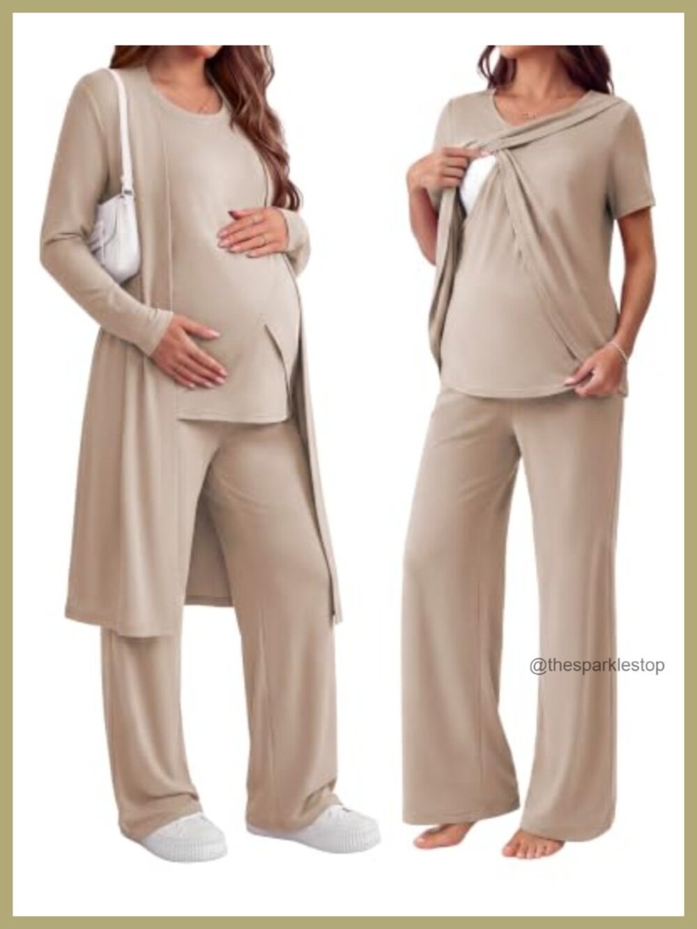 3 Pc Maternity Nursing Pajama Set Crossover Breastfeeding Top Pants Cardigan